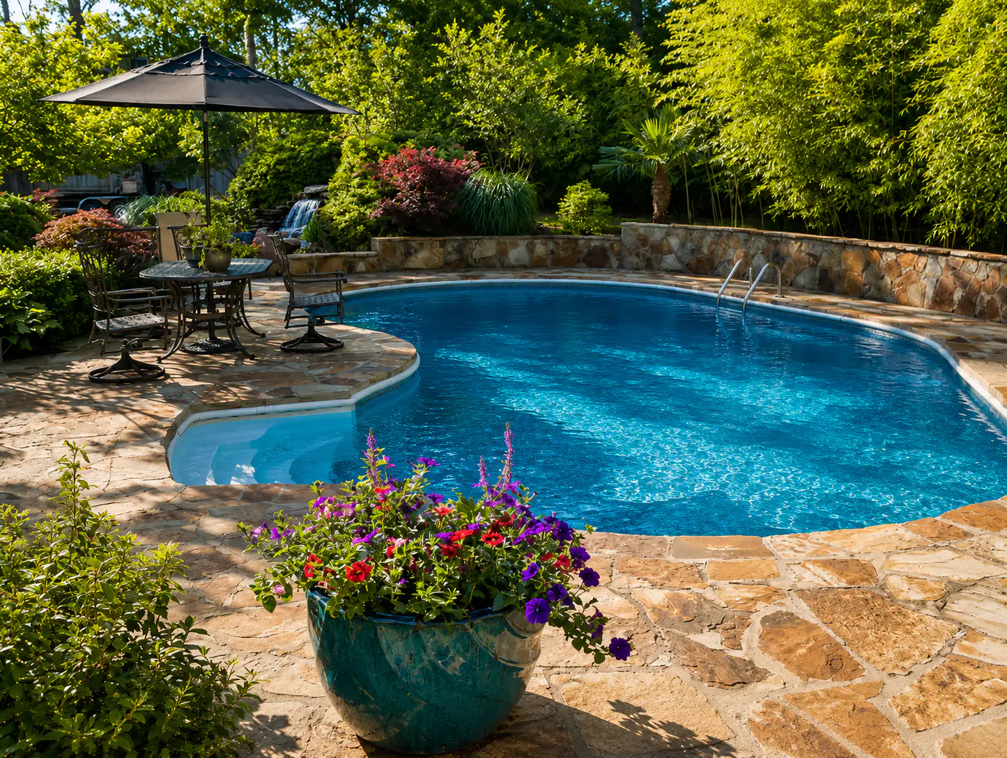 North Little Rock vinyl pool surrounded by mature landscaping
